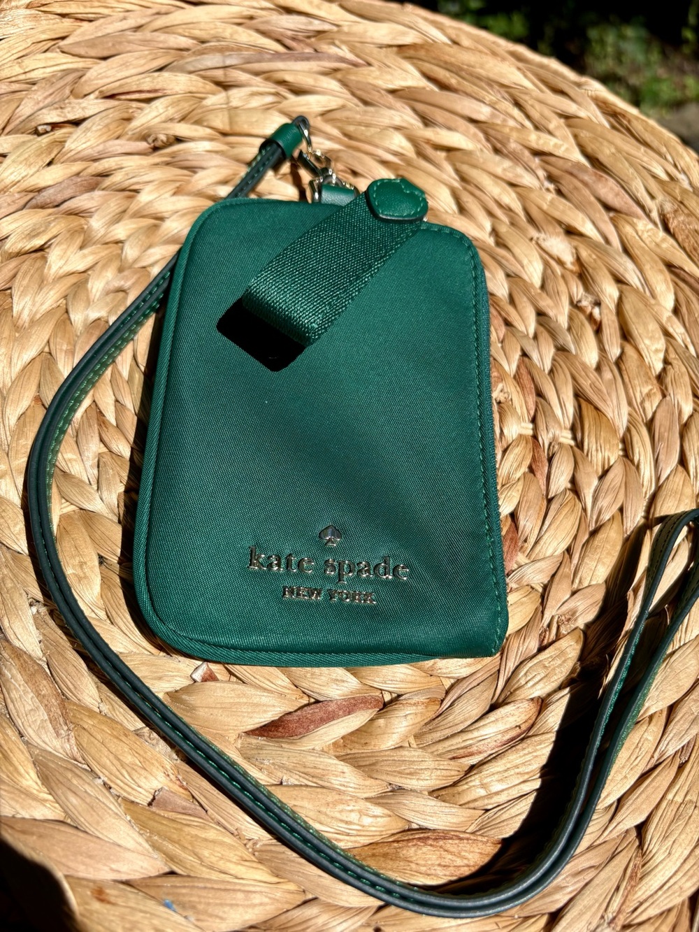 kate spade card case lanyard, emerald green with strap